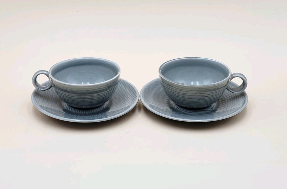 Raymor Contempora by Steubenville cups & saucers Ben Seibel Grey Mist MCM Set 2